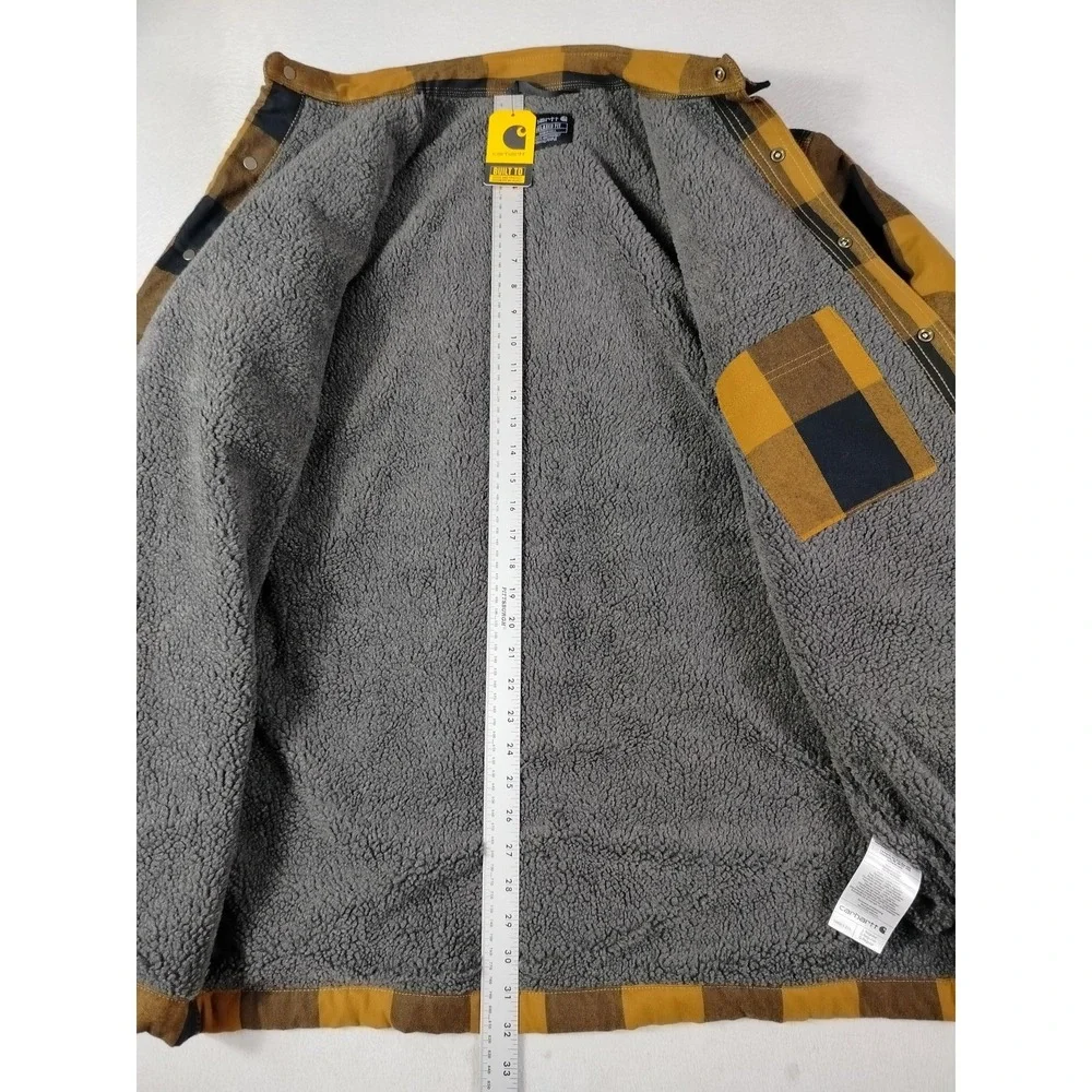 Carhartt‎ Jacket Mens Large Yellow Plaid Sherpa Lined Flannel Shirt Jac TJ4452-M